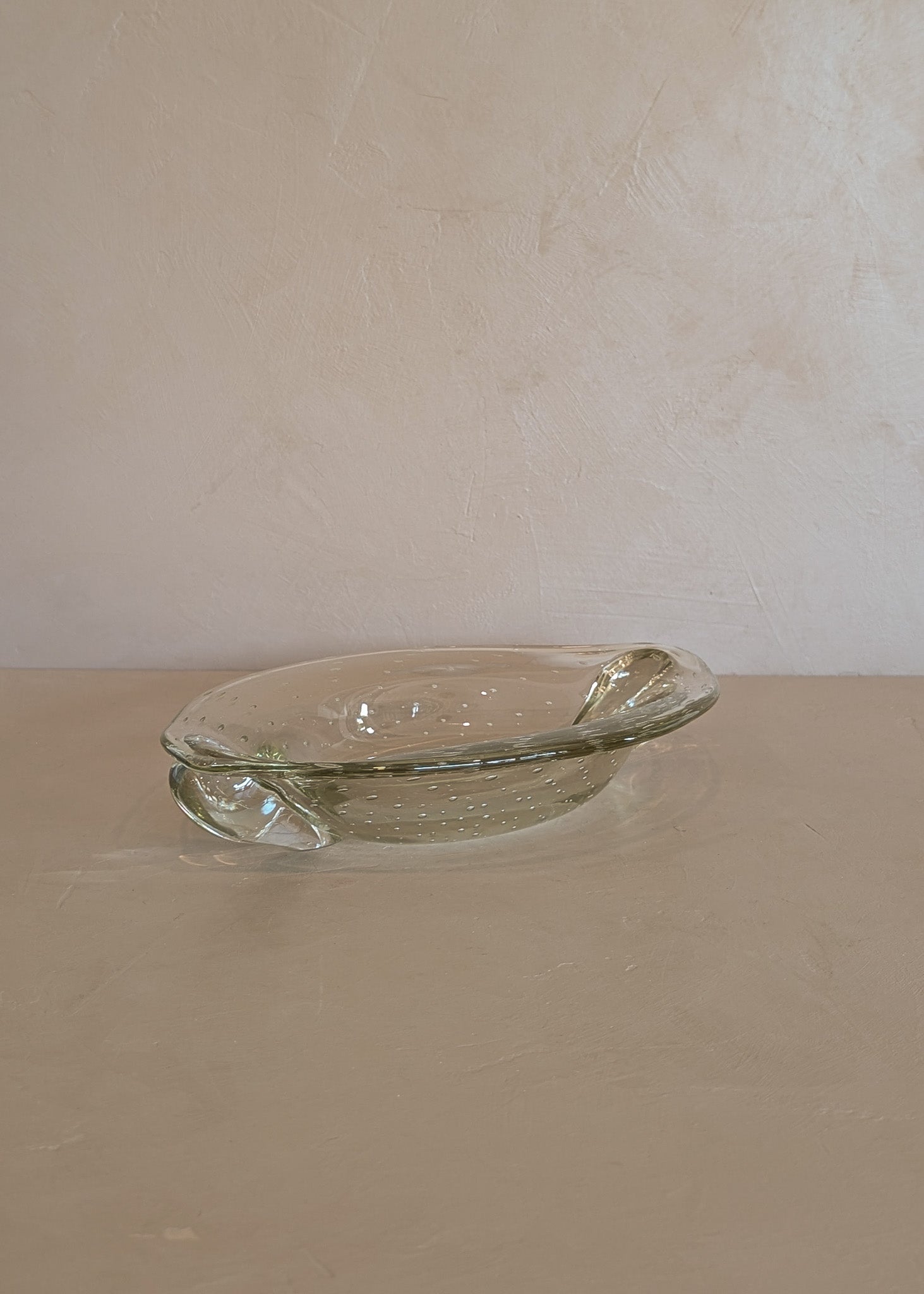 Vintage Murano-Style Marquise Clear Bullicante Bubble Glass Bowl with Handles