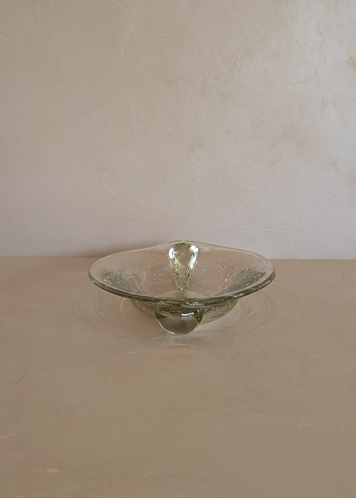 Vintage Murano-Style Marquise Clear Bullicante Bubble Glass Bowl with Handles
