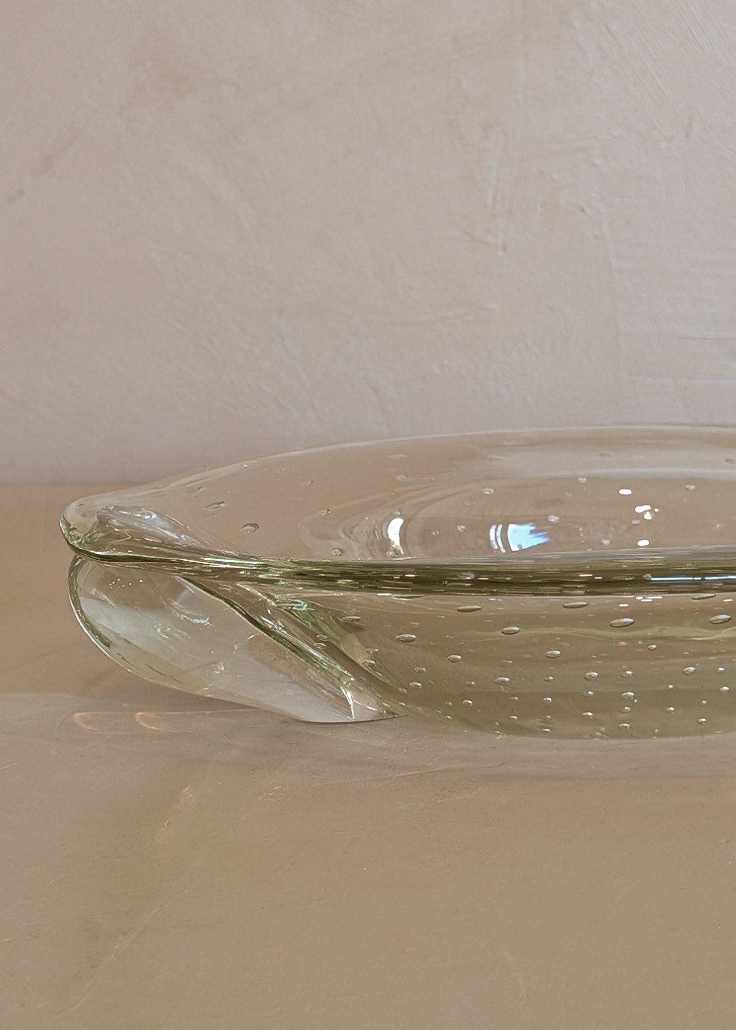 Vintage Murano-Style Marquise Clear Bullicante Bubble Glass Bowl with Handles