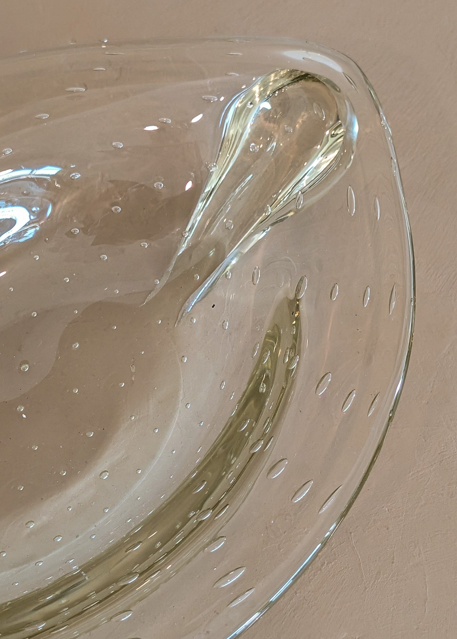 Vintage Murano-Style Marquise Clear Bullicante Bubble Glass Bowl with Handles