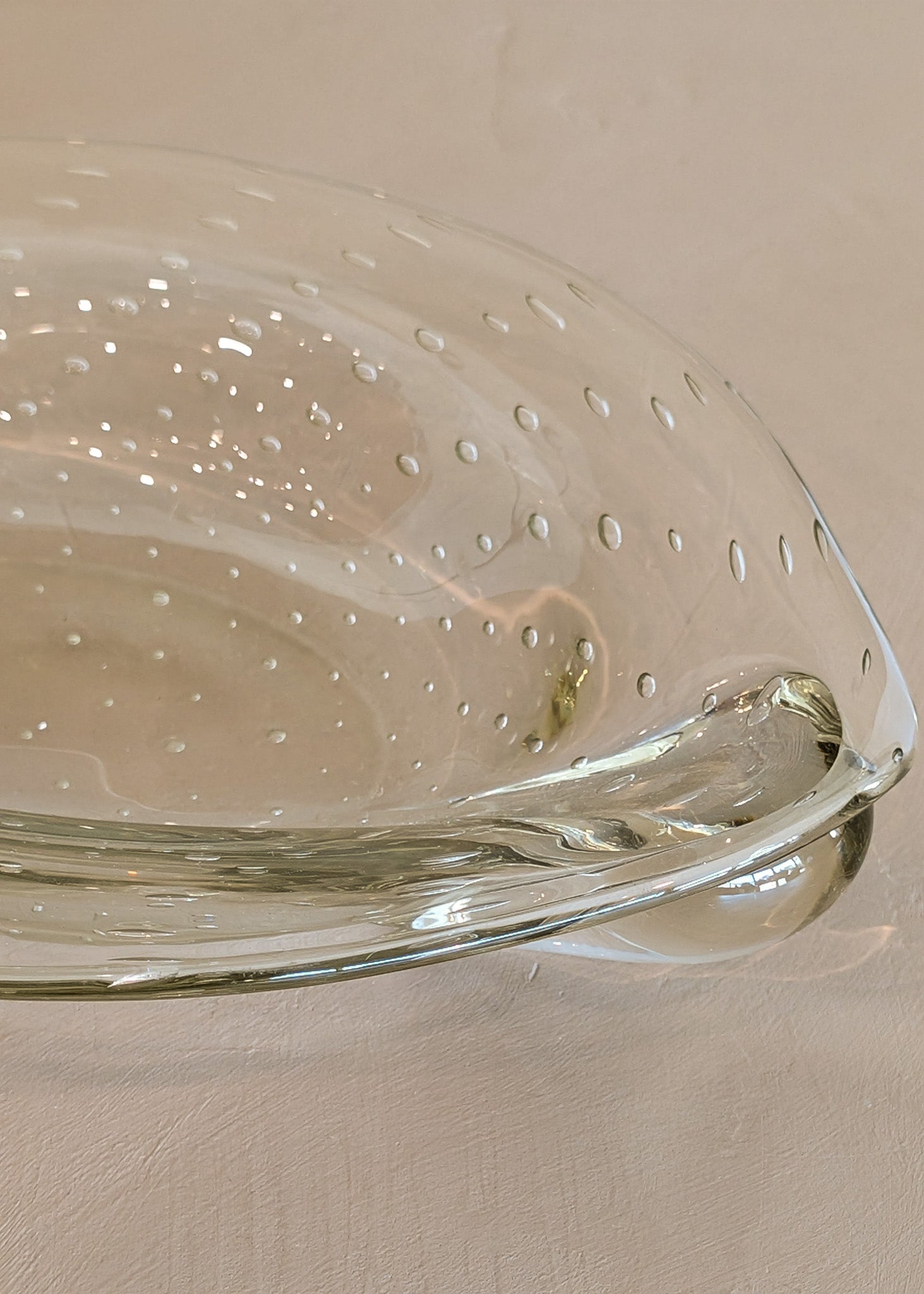 Vintage Murano-Style Marquise Clear Bullicante Bubble Glass Bowl with Handles
