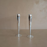 Pair of Vintage Hand-Blown and Hand-Cut Silvered Glass Bud Vases with Floral Detailing