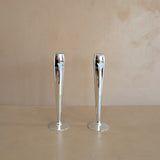 Pair of Vintage Hand-Blown and Hand-Cut Silvered Glass Bud Vases with Floral Detailing