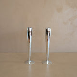 Pair of Vintage Hand-Blown and Hand-Cut Silvered Glass Bud Vases with Floral Detailing