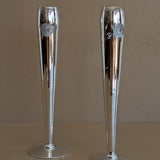 Pair of Vintage Hand-Blown and Hand-Cut Silvered Glass Bud Vases with Floral Detailing