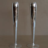 Pair of Vintage Hand-Blown and Hand-Cut Silvered Glass Bud Vases with Floral Detailing