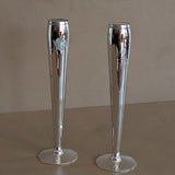 Pair of Vintage Hand-Blown and Hand-Cut Silvered Glass Bud Vases with Floral Detailing