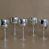 Vintage Hand-Blown and Hand-Cut Silvered Decanter and 5 Matching Wine Glasses with Floral Detailing