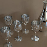 Vintage Hand-Blown and Hand-Cut Silvered Decanter and 5 Matching Wine Glasses with Floral Detailing