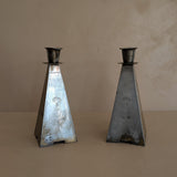 Pair of Antique European Handcrafted Art Nouveau Brass and Silver-Plated Candleholders with Etched Floral Detailing