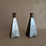 Pair of Antique European Handcrafted Art Nouveau Brass and Silver-Plated Candleholders with Etched Floral Detailing