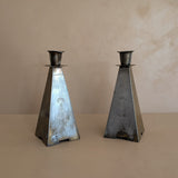 Pair of Antique European Handcrafted Art Nouveau Brass and Silver-Plated Candleholders with Etched Floral Detailing