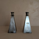 Pair of Antique European Handcrafted Art Nouveau Brass and Silver-Plated Candleholders with Etched Floral Detailing
