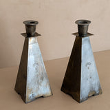 Pair of Antique European Handcrafted Art Nouveau Brass and Silver-Plated Candleholders with Etched Floral Detailing
