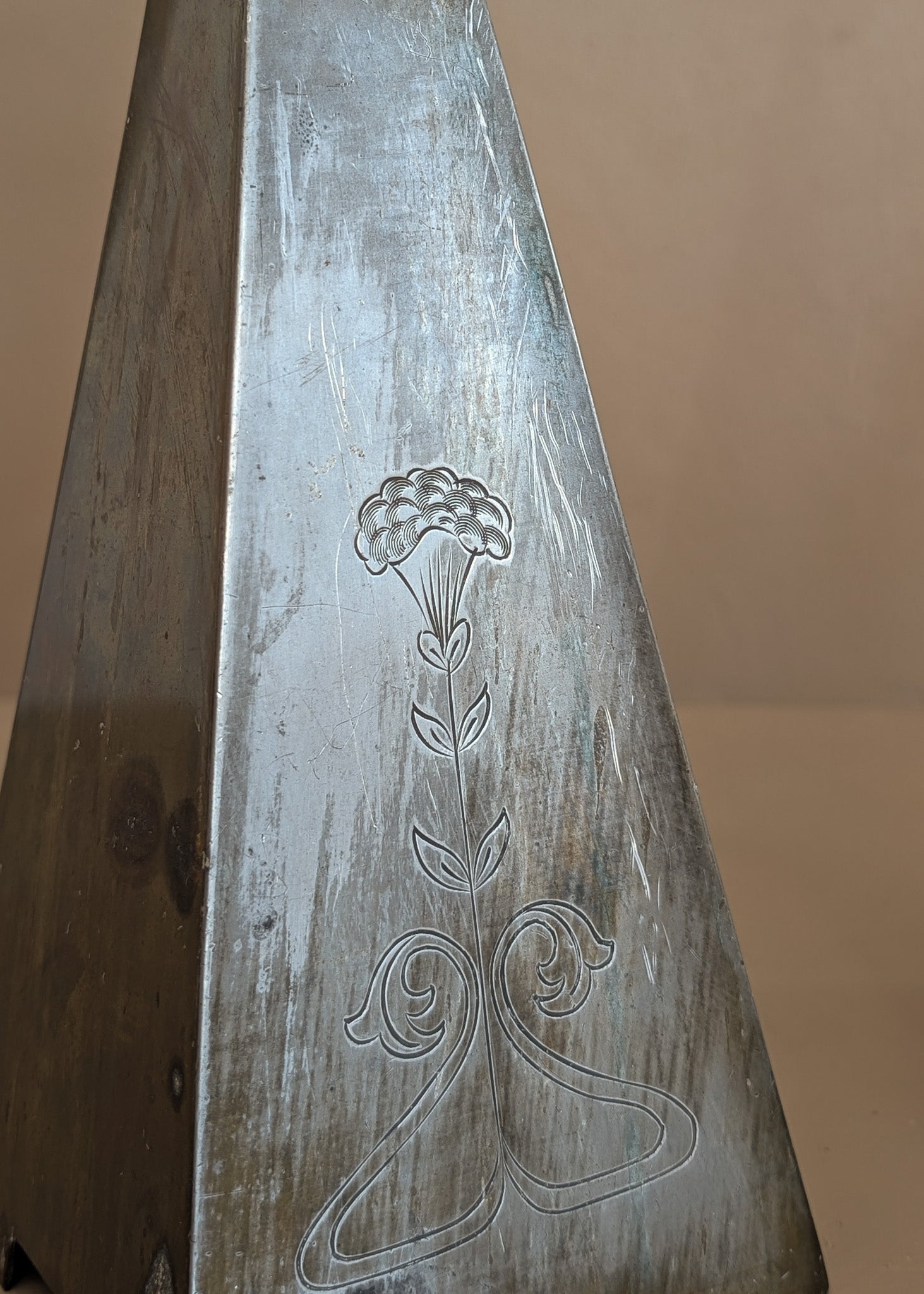 Pair of Antique European Handcrafted Art Nouveau Brass and Silver-Plated Candleholders with Etched Floral Detailing