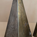 Pair of Antique European Handcrafted Art Nouveau Brass and Silver-Plated Candleholders with Etched Floral Detailing
