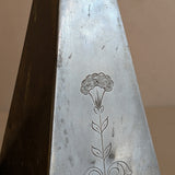 Pair of Antique European Handcrafted Art Nouveau Brass and Silver-Plated Candleholders with Etched Floral Detailing