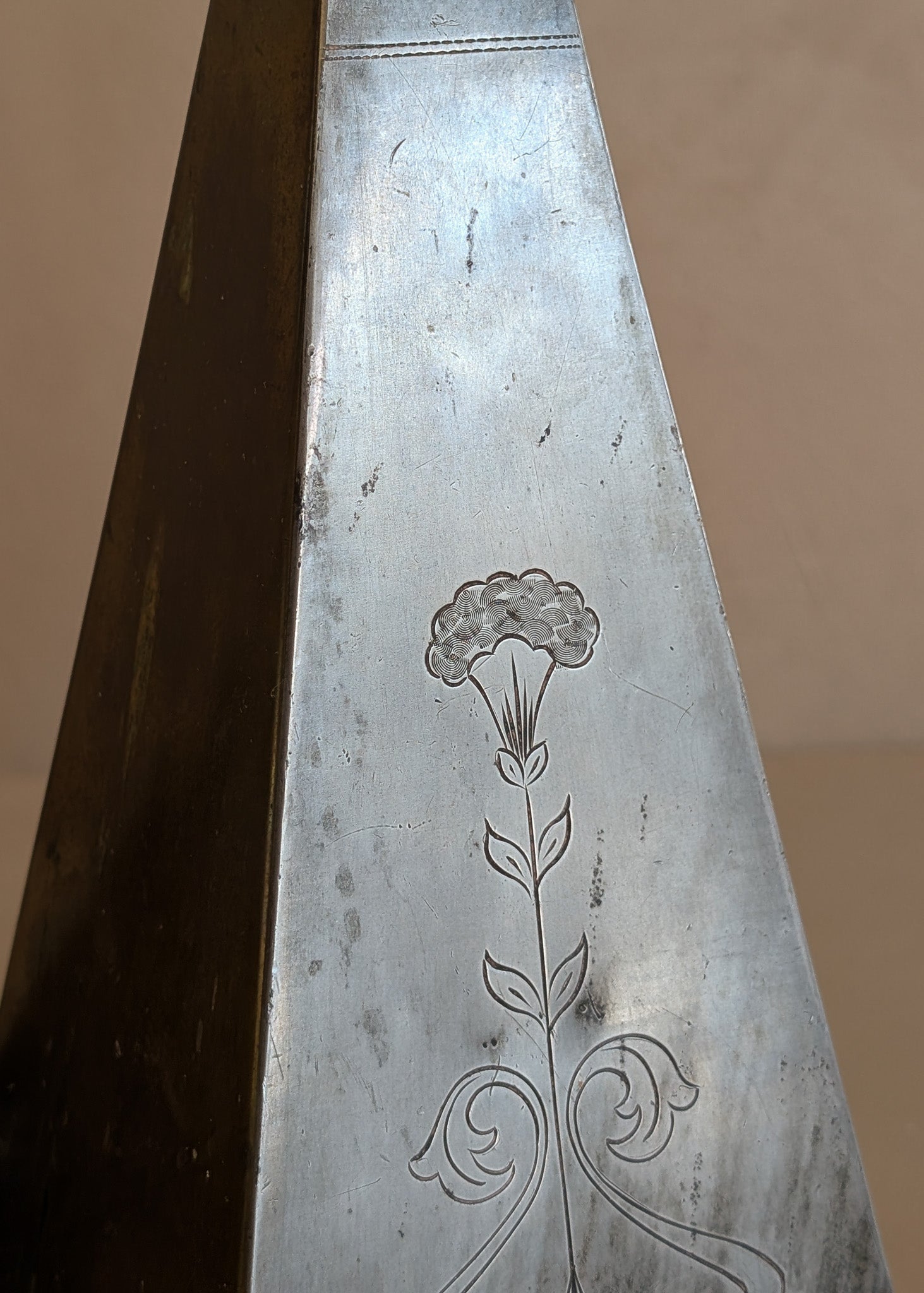 Pair of Antique European Handcrafted Art Nouveau Brass and Silver-Plated Candleholders with Etched Floral Detailing