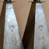 Pair of Antique European Handcrafted Art Nouveau Brass and Silver-Plated Candleholders with Etched Floral Detailing