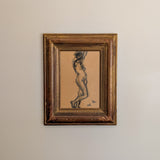 Signed Vintage Figurative Nude Art by German Artist Max Kaus in Wooden Frame with Subtle Floral Engravings and Worn Gilding