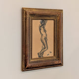 Signed Vintage Figurative Nude Art by German Artist Max Kaus in Wooden Frame with Subtle Floral Engravings and Worn Gilding