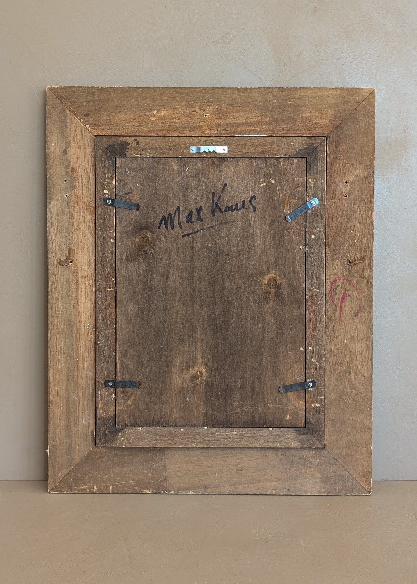 Signed Vintage Figurative Nude Art by German Artist Max Kaus in Wooden Frame with Subtle Floral Engravings and Worn Gilding
