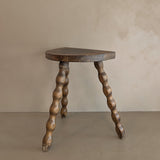 Vintage French Dark Wooden Bobbin Leg Charles Dudouyt-Style Half-Moon Stool