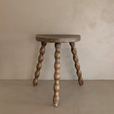 Vintage French Dark Wooden Bobbin Leg Charles Dudouyt-Style Half-Moon Stool