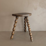 Vintage French Dark Wooden Bobbin Leg Charles Dudouyt-Style Half-Moon Stool