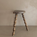 Vintage French Dark Wooden Bobbin Leg Charles Dudouyt-Style Half-Moon Stool
