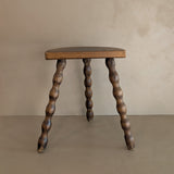 Vintage French Dark Wooden Bobbin Leg Charles Dudouyt-Style Half-Moon Stool