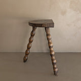 Vintage French Dark Wooden Bobbin Leg Charles Dudouyt-Style Half-Moon Stool