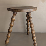 Vintage French Dark Wooden Bobbin Leg Charles Dudouyt-Style Half-Moon Stool