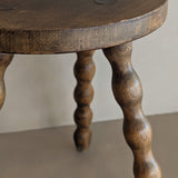 Vintage French Dark Wooden Bobbin Leg Charles Dudouyt-Style Half-Moon Stool