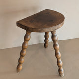 Vintage French Dark Wooden Bobbin Leg Charles Dudouyt-Style Half-Moon Stool