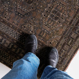 District Loom 1940s Vintage Uzbekistan Bokhara Scatter Rug 3'10" x 5'10"