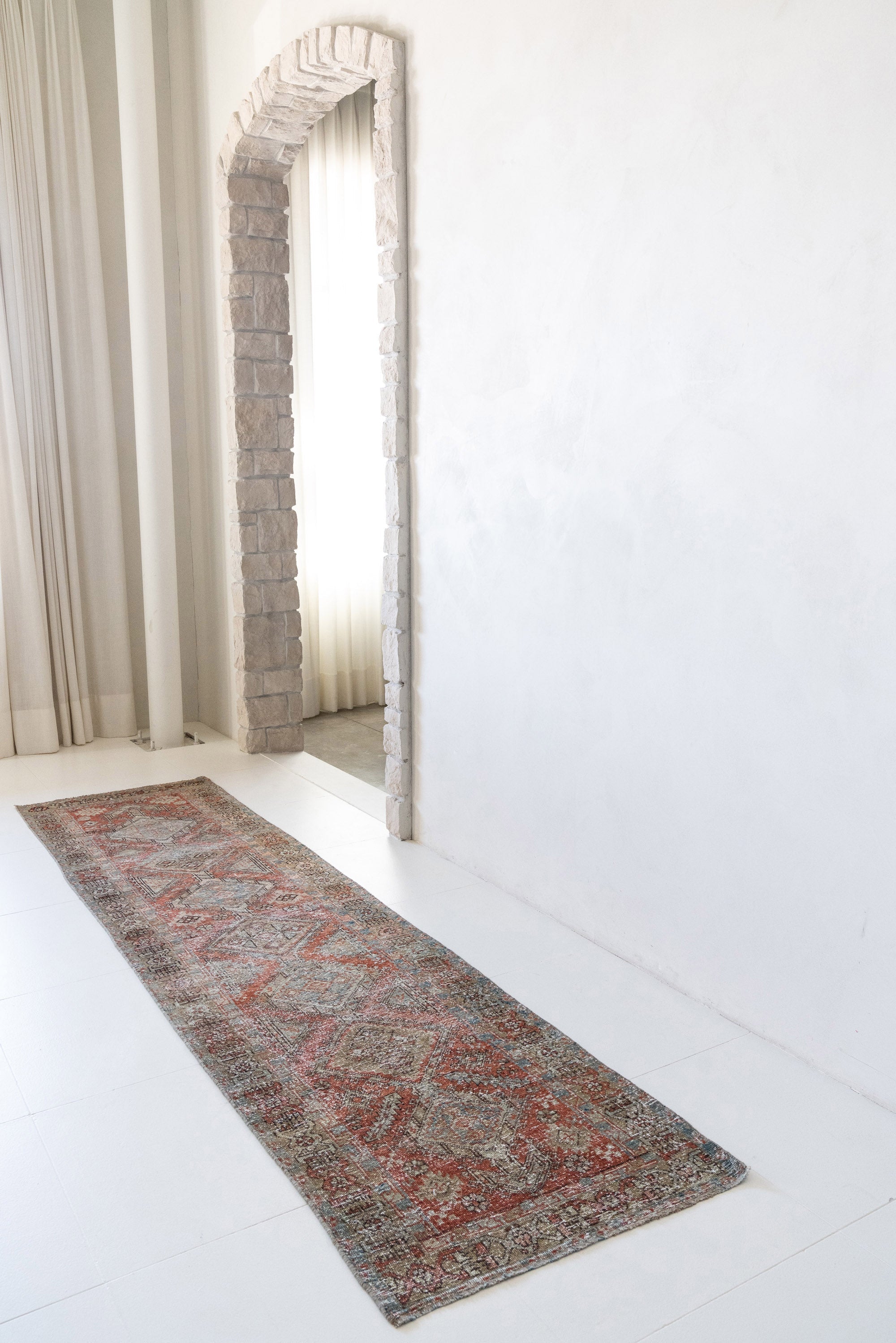 District Loom 1940s Vintage Persian Heriz Karaja Runner Rug 2'9" x 11'1"