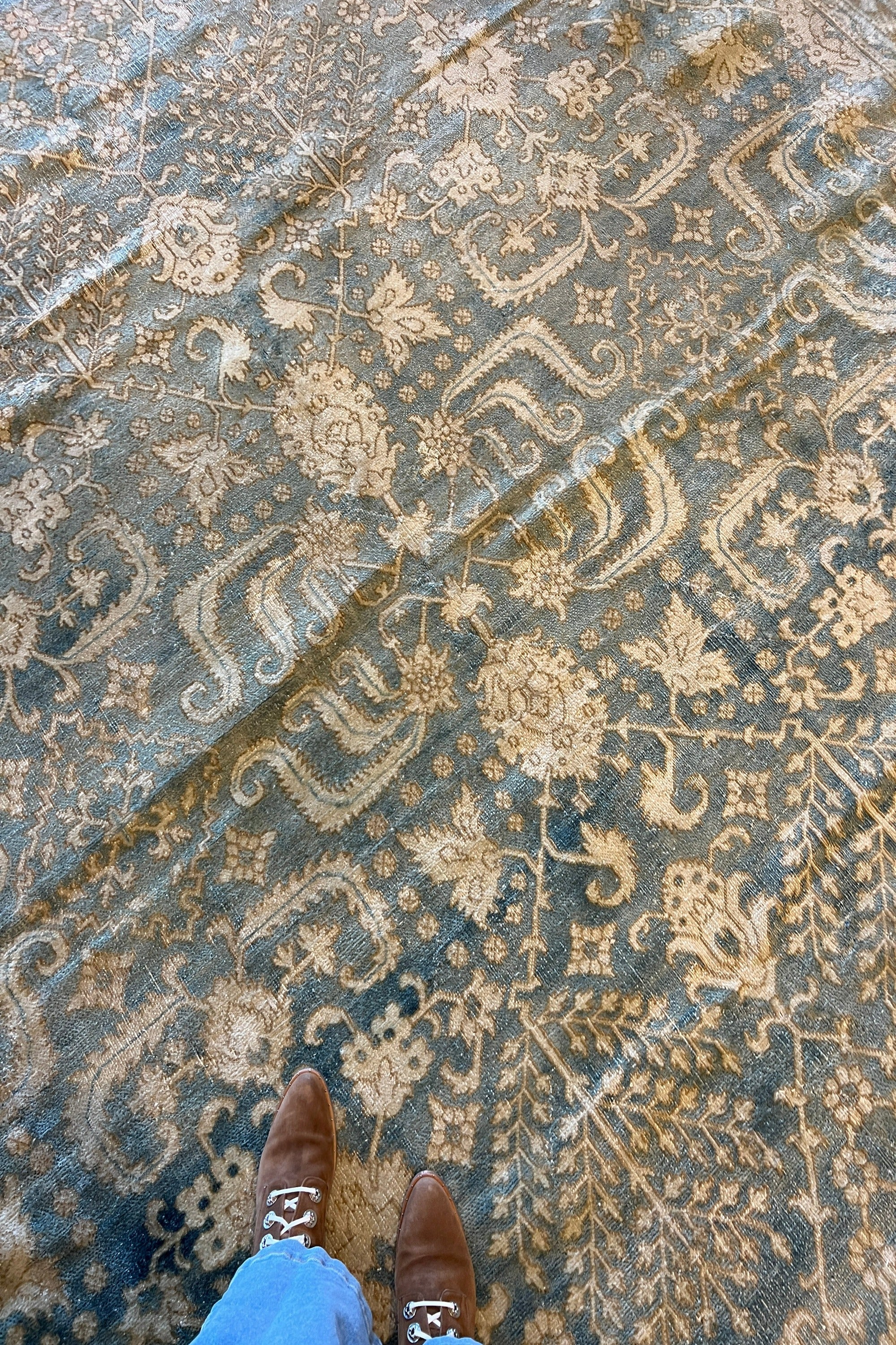 District Loom 1920s Antique Indian Agra Area Rug 9'7" x 16'4"