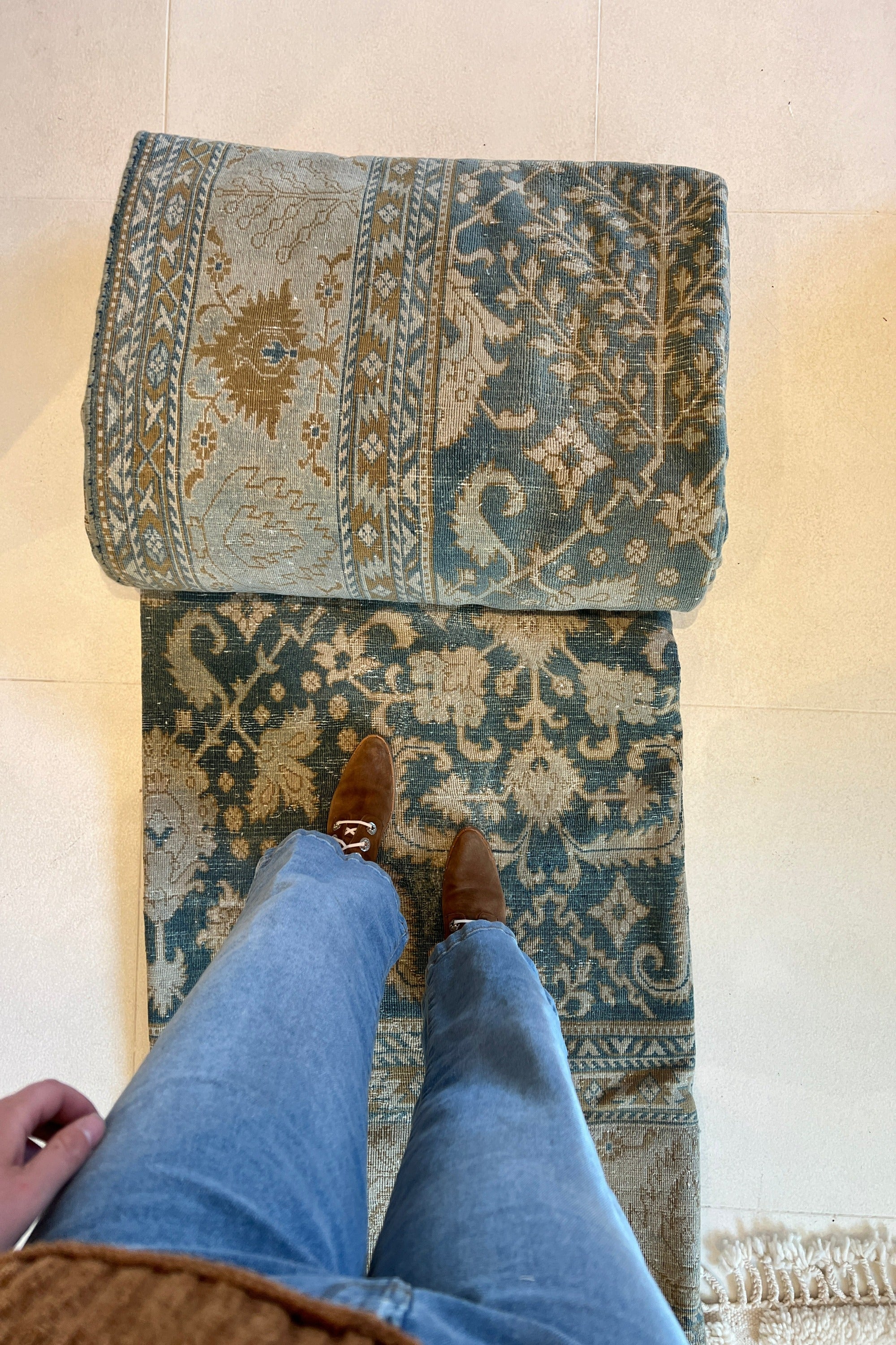 District Loom 1920s Antique Indian Agra Area Rug 9'7" x 16'4"