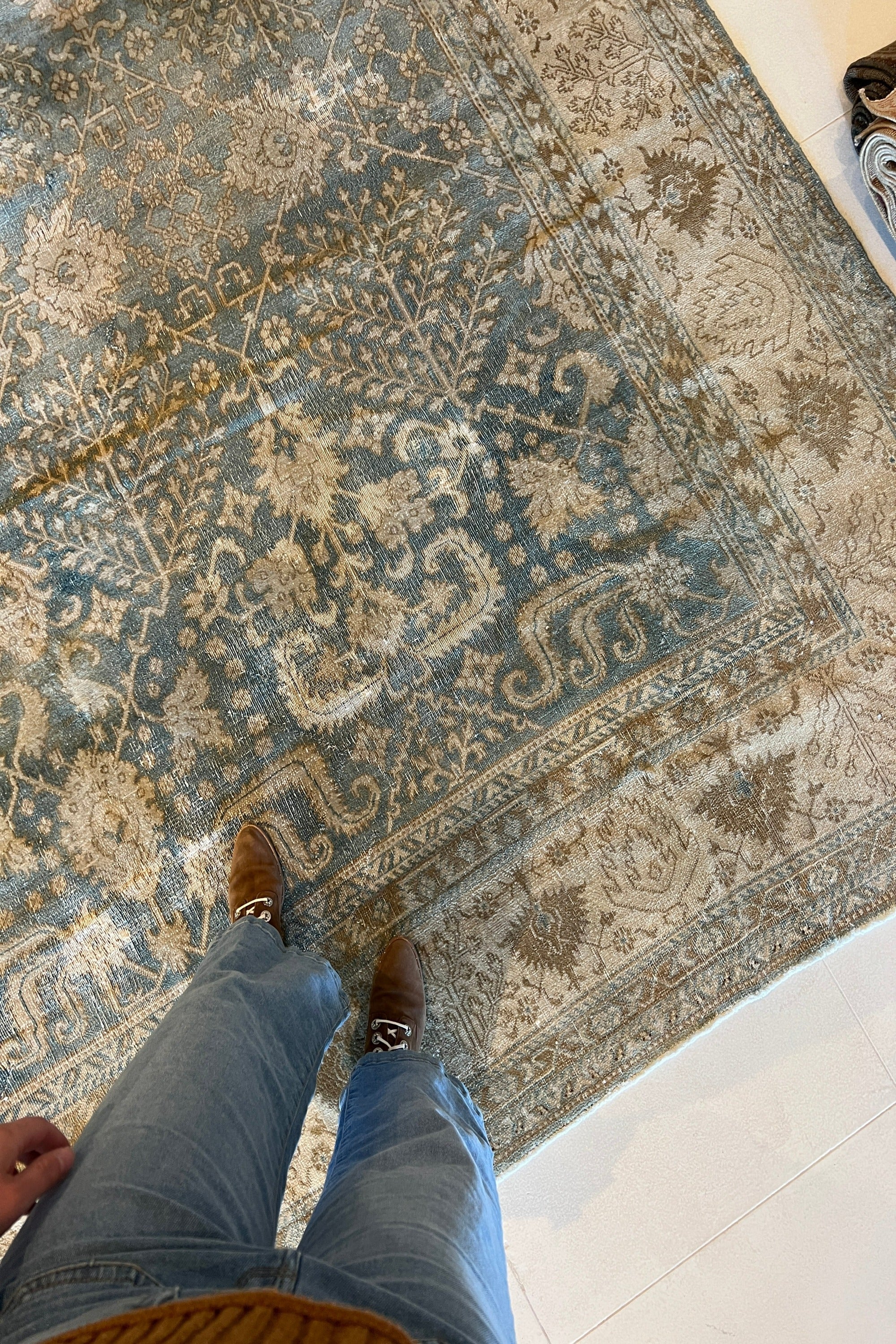 District Loom 1920s Antique Indian Agra Area Rug 9'7" x 16'4"