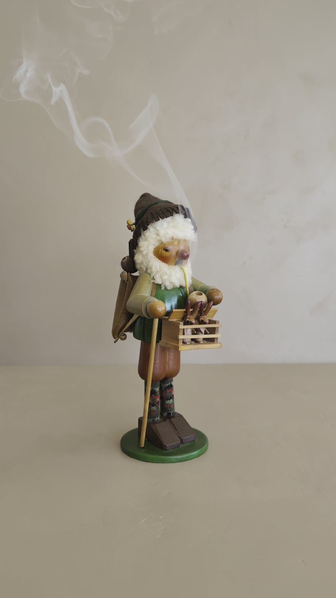 Vintage Wooden Steinbach German Rabbit Bunny Rancher Farmer Smoker with Original Sticker