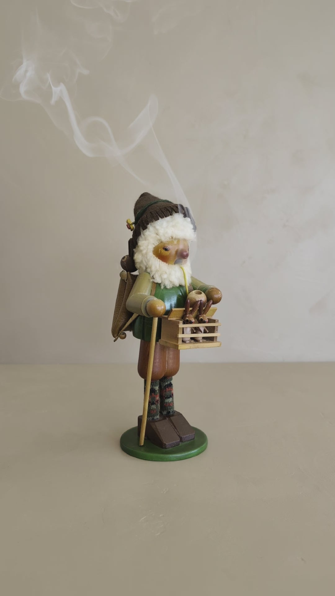 Vintage Wooden Steinbach German Rabbit Bunny Rancher Farmer Smoker with Original Sticker